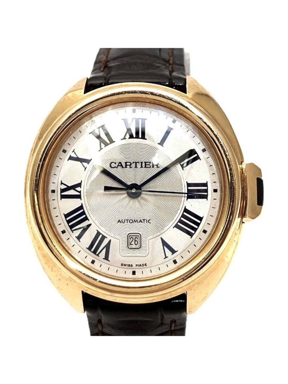 Cartier Cle de Cartier Watch Gross 18K Leather Automatic White Dial